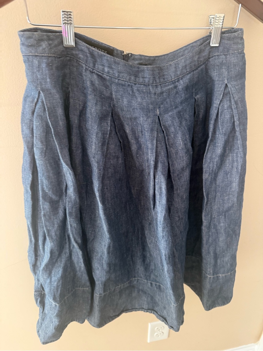 Talbots linen chambray box pleat A-line skirt size 8